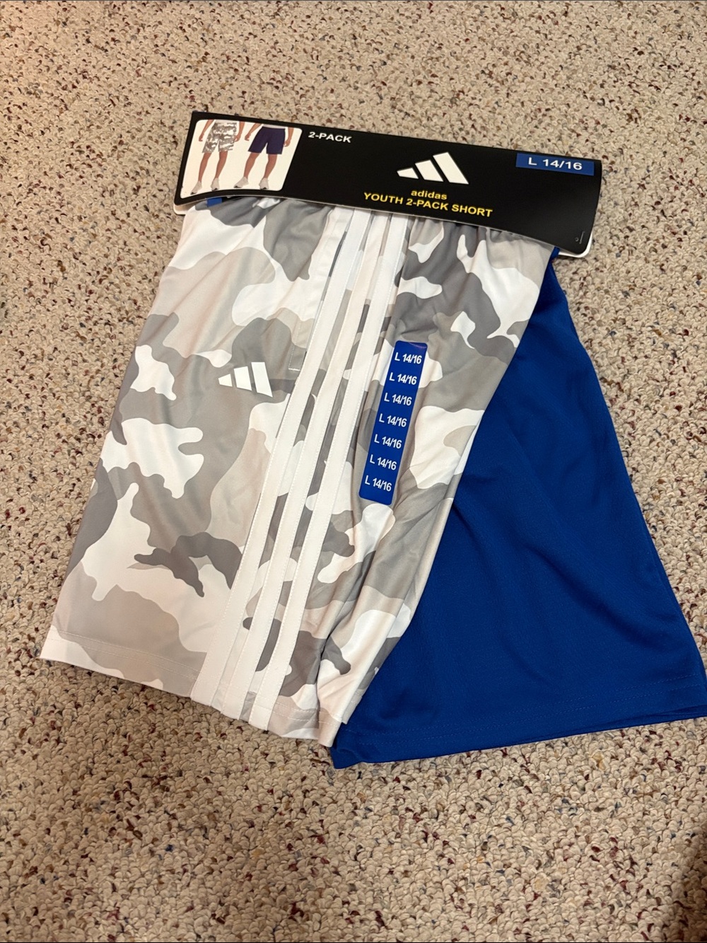 adidas Youth 2-Pack Shorts in Gray Camo & Blue